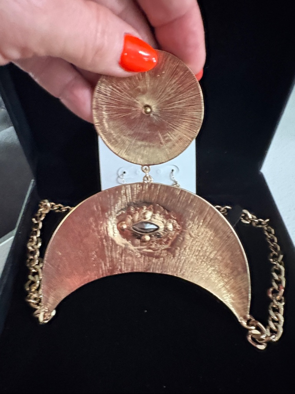 Vintage Gold-Tone Statement Necklace and Earring Set with Blue Accent - Picture 3 of 3
